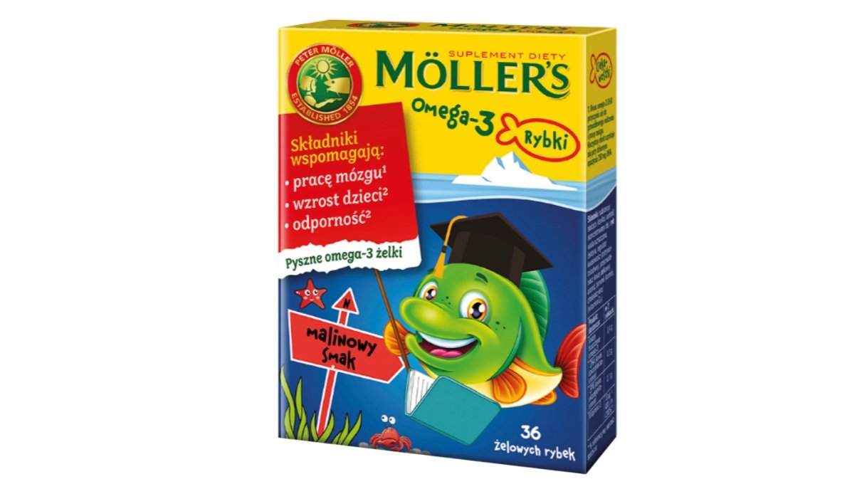 Moller's Omega-3 Rybki, żelki, smak malinowy, 36 sztuk