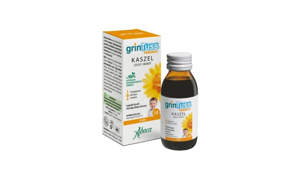 GrinTuss Pediatric, kaszel suchy i mokry, syrop dla dzieci powyżej 1 roku życia, 128 g