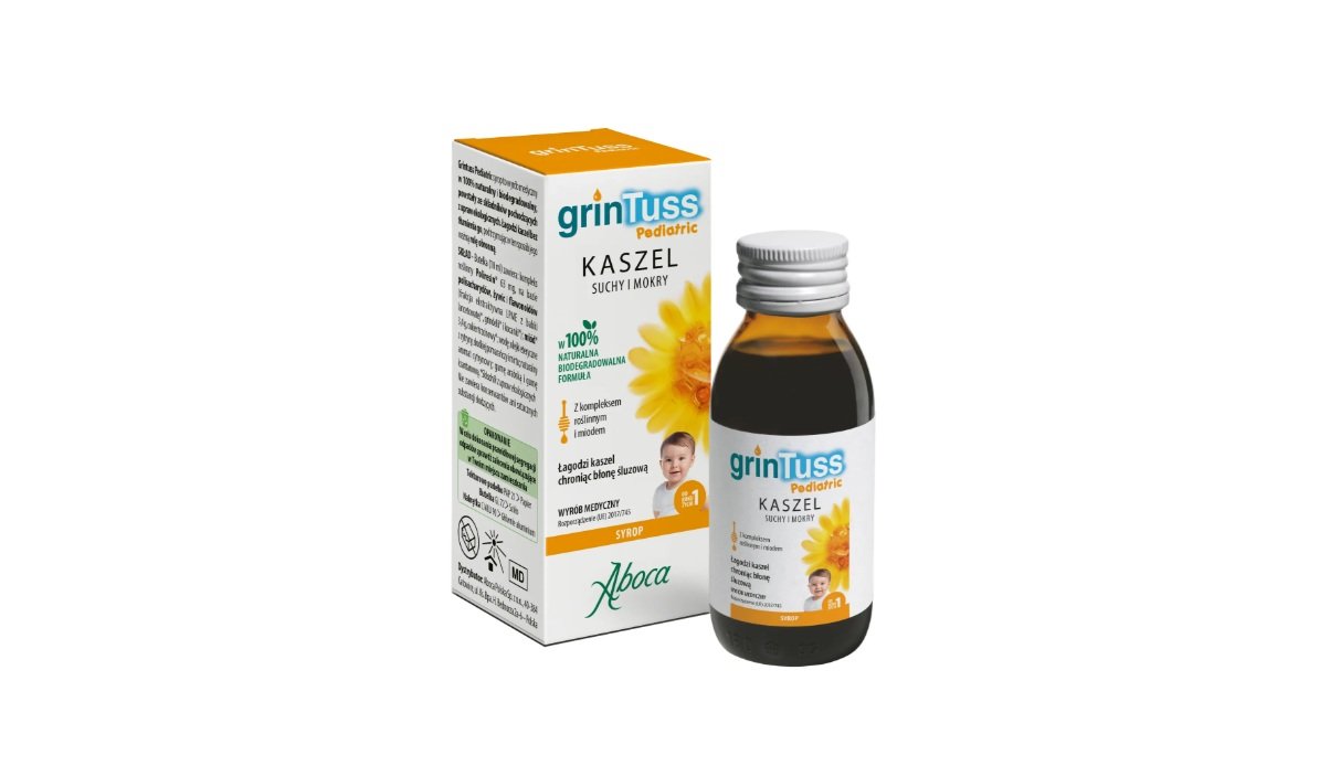 GrinTuss Pediatric, kaszel suchy i mokry, syrop dla dzieci powyżej 1 roku życia, 128 g