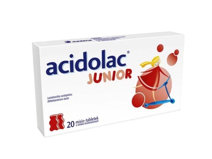 Acidolac Junior, dla dzieci od 3 lat, smak truskawkowy, 20 misio-tabletek