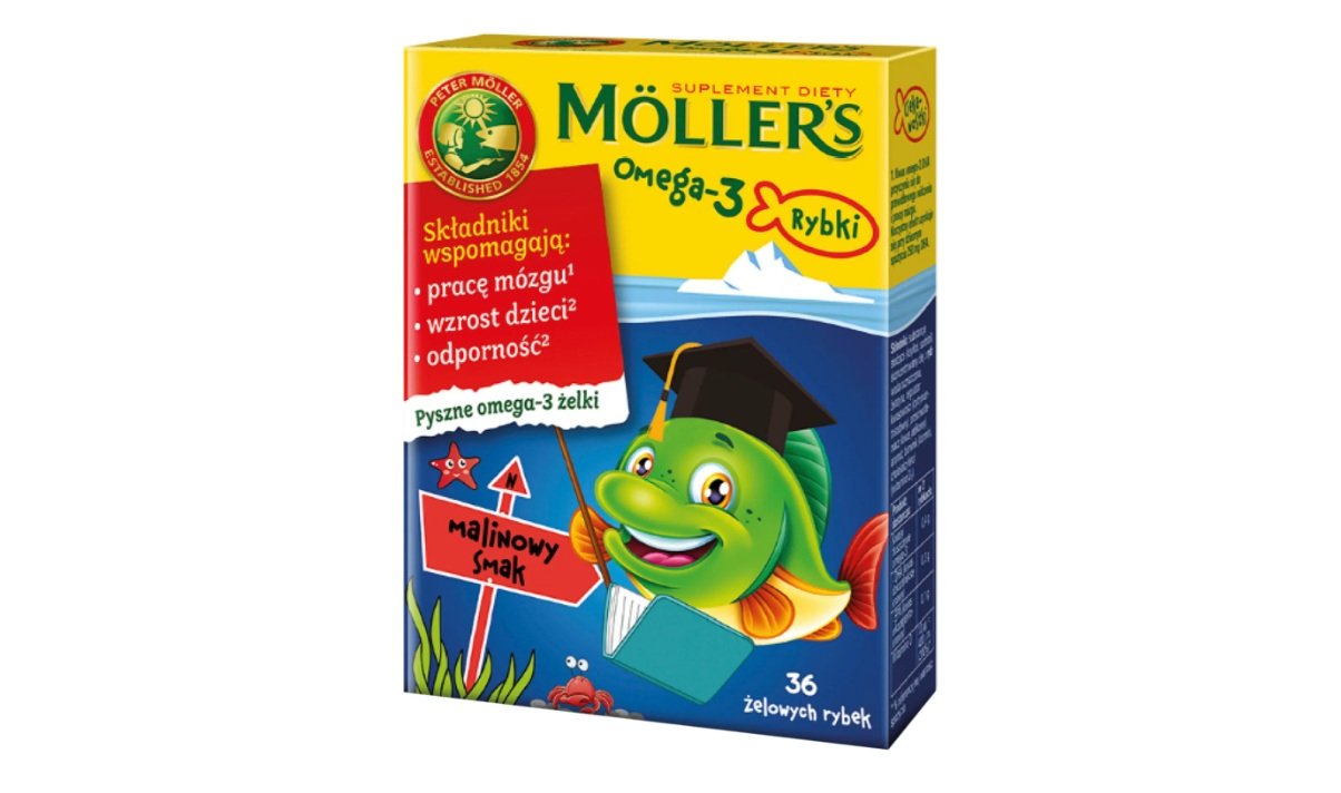 Mollers Omega-3 Rybki, żelki, smak malinowy, 36 sztuk