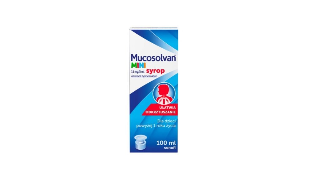 Mucosolvan Mini 15 mg/5 ml, syrop dla dzieci powyżej 1 roku, smak owoców leśnych, 100 ml