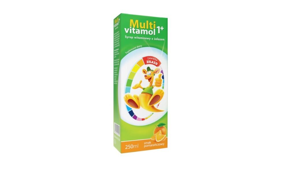 Multivitamol 1+, syrop witaminowy z żelazem dla dzieci od 1 roku, smak pomarańczowy, 250 ml