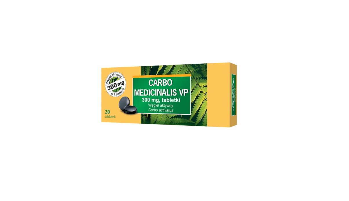 Carbo medicinalis VP 300 mg, węgiel aktywny, 20 tabletek
